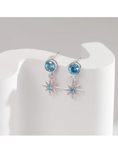 Sterling Silver Sea Blue Gemstone Octet Dangle Earrings for Women d'Europe débarque