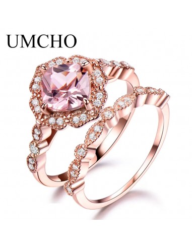 Sterling Silver Nano Morganite Rose Gold Plated Double Rings 7mm for Women Profitez des Offres !