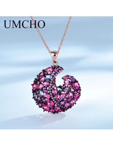 Silver Colorful Nano Stone Moon Pendant Necklace for Women pas cher 