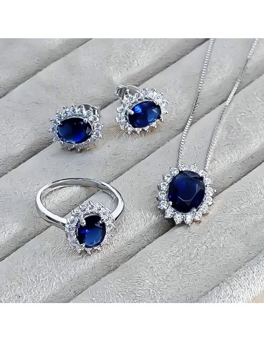 925 Sterling Silver Nano Sapphire Jewelry Sets for Women livraison et retour toujours gratuits