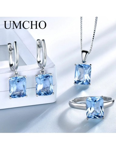 925 Sterling Silver Sky Blue Topaz Jewelry Set for Women Livraison rapide