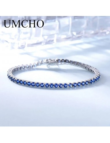 925 Sterling Silver Sapphire Blue Zircon Tennis Bracelet, 18-19cm for Women Economisez 