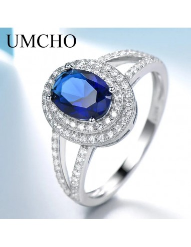 925 Sterling Silver Oval Sapphire and Zircon Ring for Women commande en ligne