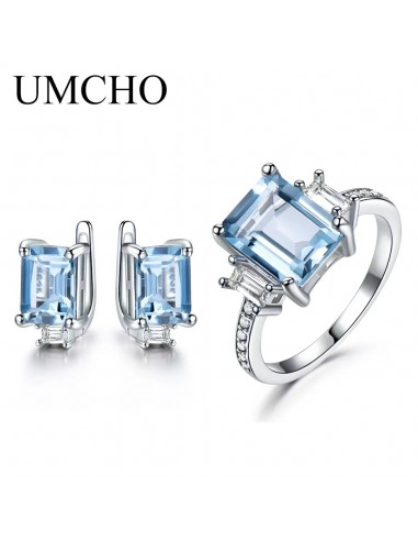 Sterling Silver Sky Blue Topaz Ring and Earrings Set for Women store