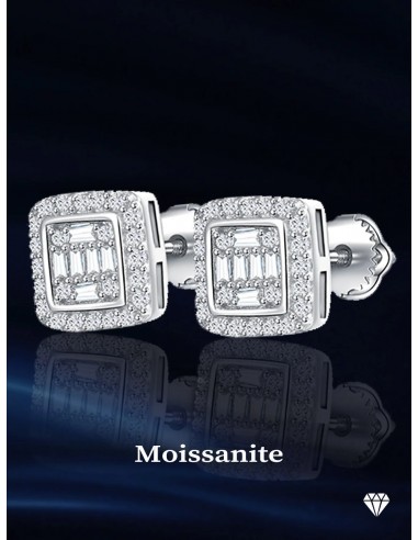 925 Silver Full Moissanite Rectangle/Round Stud Earrings for Women 50% de réduction en Octobre 2024