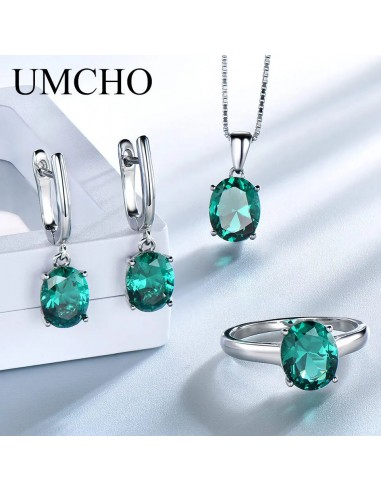 Sterling Silver Emerald Ring and Pendant Set for Women acheter en ligne