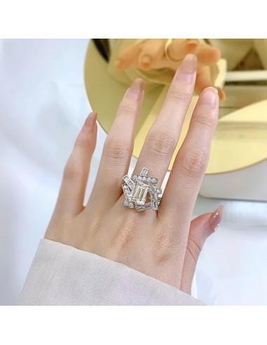 Sterling Silver 4 Carat Emerald Cut Diamond Geometric Ring for Women l'achat 