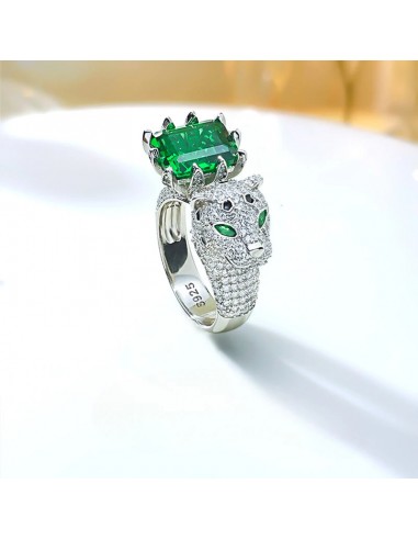 925 Sterling Silver Artificial Emerald and Diamond Leopard Ring Set for Women est présent 