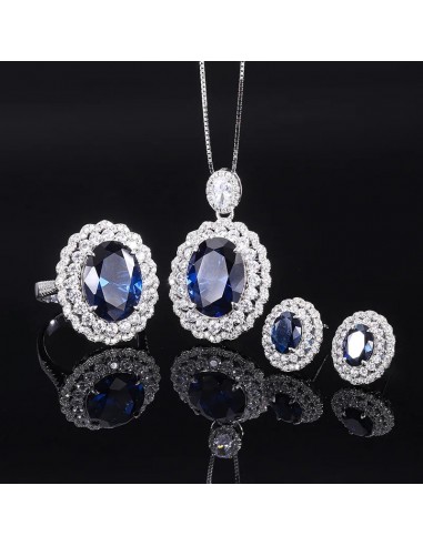 S925 Silver Tanzanian Blue Topaz Statement Jewelry Set for Women de l' environnement