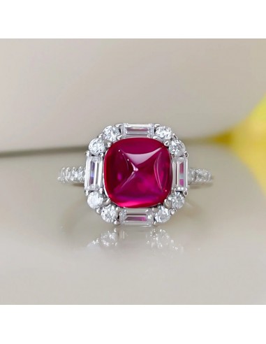 S925 Silver 3 Carat Sugar Tower Ruby and Diamond Ring for Women Livraison rapide