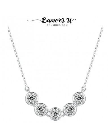 925 Sterling Silver 1.50CT Moissanite Pendant Necklace with 5 Stones in Row for Women solde