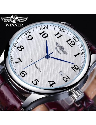 Stainless Steel Leather Blue Automatic Mechanical Watches for Men français