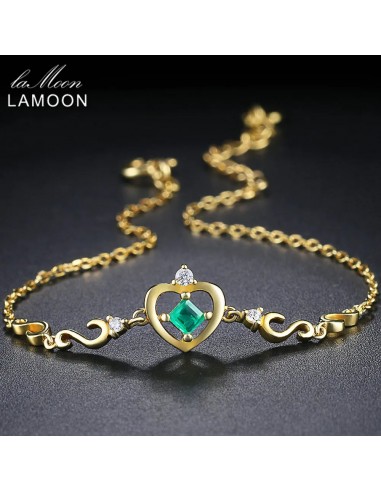 14K Yellow Gold Plated Charm Bracelet with 0.2ct Emerald for Women vente chaude votre 