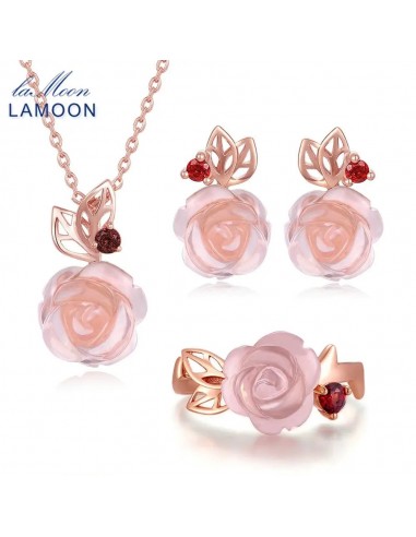 Sterling Silver Rose Quartz Flower Rose Jewelry Set for Women Economisez 