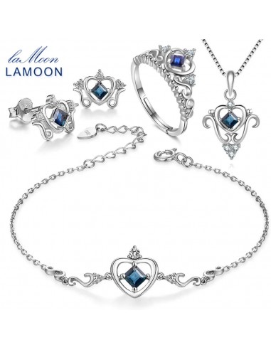 925 Sterling Silver Blue Sapphire Jewelry Set for Women solde