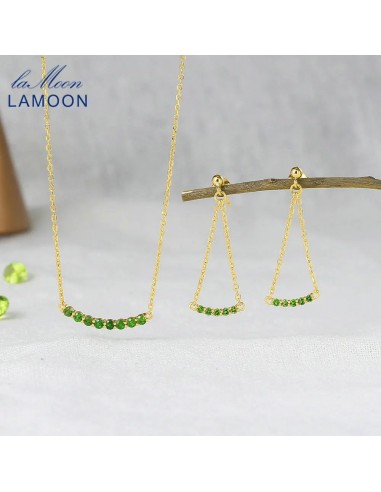 925 Silver Vingate Jewelry Set with Natural Diopside Gemstone, 14K Gold Plated for Women livraison gratuite