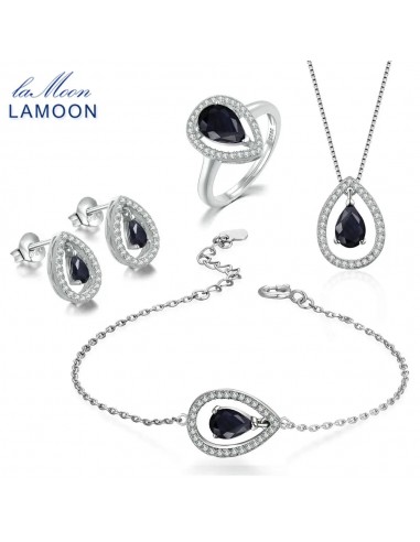 925 Sterling Silver Blue Sapphire Teardrop Jewelry Set for Women Fin de série