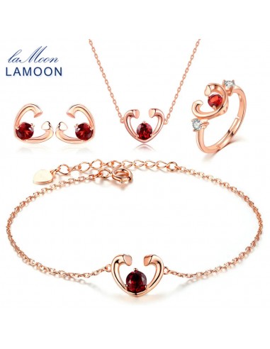 925 Sterling Silver Garnet Heart Jewelry Set For Women paiement sécurisé