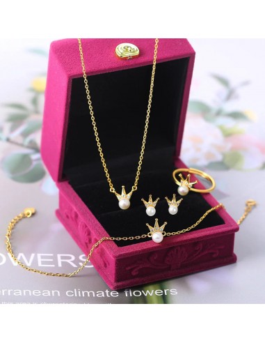 Sterling Silver Gold Plated Natural Freshwater Pearl Crown Jewelry Set for Women de la marque