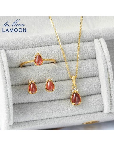 14K Gold Plated Sterling Silver Waterdrop Garnet Jewelry Set for Women offre 