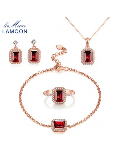 Sterling Silver 925 Garnet Gemstone Rose Gold Plated Jewelry Set For Women prix