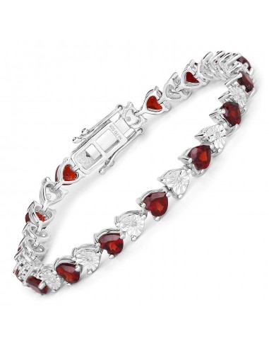 7.64 Carat Genuine Garnet and White Diamond .925 Sterling Silver Bracelet 50-70% off 