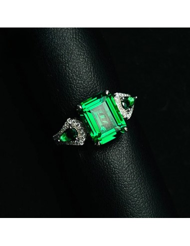 925 Silver Green Tourmaline Emerald Cut Ring for Women vous aussi creer 