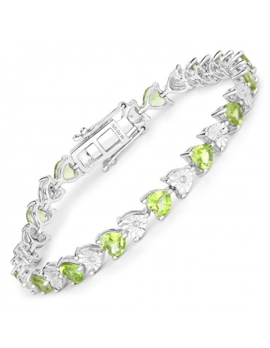 6.74 Carat Genuine Peridot and White Diamond .925 Sterling Silver Bracelet le des métaux précieux