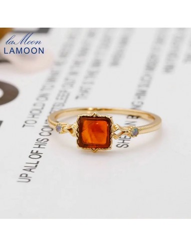 925 Sterling Silver Gold Vermeil Synthetic Amber Square Ring for Women Economisez 