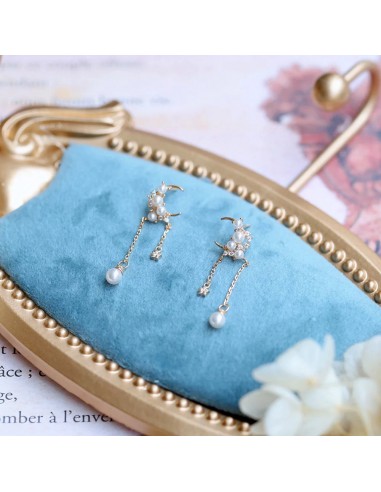 Sterling Silver Shell Pearl Zircon Moon Star Tassel Earrings for Women de la marque