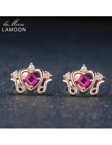 Rose Gold Vermeil Sterling Silver Princess Cut Ruby Stud Earrings for Women brillant des détails fins