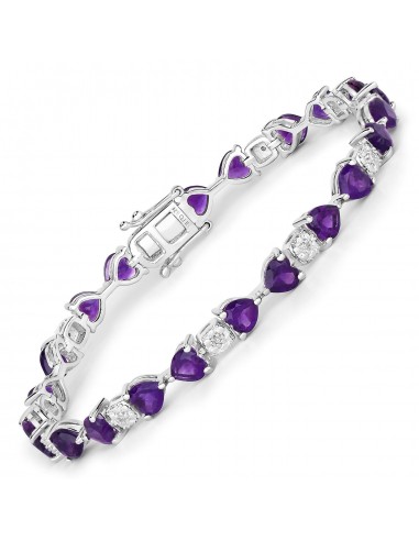 9.56 Carat Genuine Amethyst and White Diamond .925 Sterling Silver Bracelet destockage