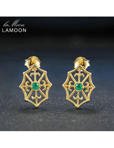 925 Sterling Silver Gold Vermeil Natural Green Emerald Stud Earrings for Women Amélioration de cerveau avec