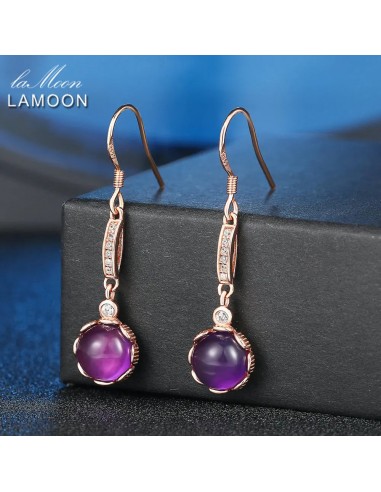 925 Sterling Silver Rose Gold Plated Amethyst Drop Earrings for Women meilleur choix