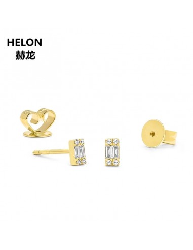 14k Yellow Gold Natural Diamond Baguette and Round Cut Stud Earrings for Women en linge