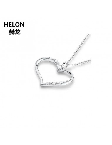 14k White Gold Natural White Topaz Heart Pendant for Women offre 