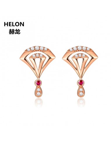 14k Rose Gold Natural Diamond and Ruby Stud Earrings for Women hantent personnes