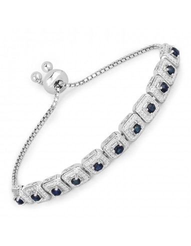 1.21 Carat Genuine Blue Sapphire .925 Sterling Silver Bracelet pas cher 