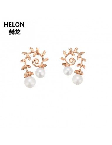 14k Rose Gold Leaf and Freshwater Pearl Stud Earrings for Women en ligne