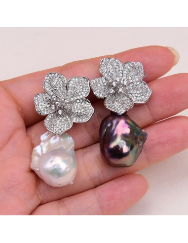 Gold Plated White Baroque Keshi Pearls & Zircon Flower Stud Earrings for Women ouvre sa boutique