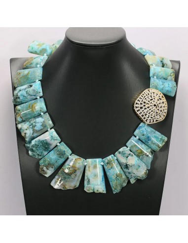 Sterling Silver Blue Ocean Jasper Agate Slab Nugget Necklace for Lady Venez découvrir notre 