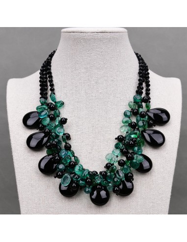 Sterling Silver Green Crystal and Black Onyx Stone Necklace for Lady Venez acheter