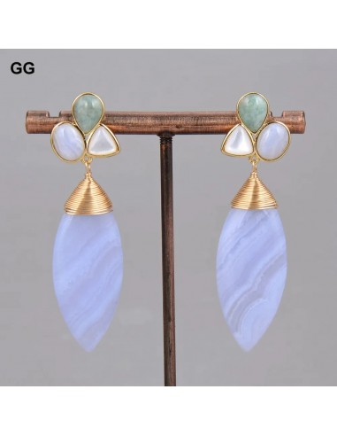 Sterling Silver Natural Blue Chalcedony, Green Amazonite & Shell Dangle Earrings for Women À commander