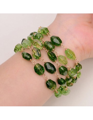 Goldstone 8'' Oval Natural Green Quartz Faceted Freeform Nugget Crystal Chain Bracelet for Women soldes