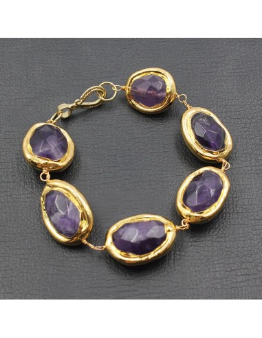 Gold Plated Purple Amethyst Oval Egg Bracelet for Women les ligaments