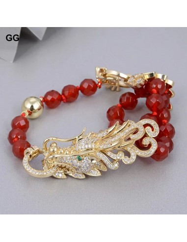 Sterling Silver 8mm Red Carnelian & CZ Dragon Connector Bracelet for Women acheter en ligne