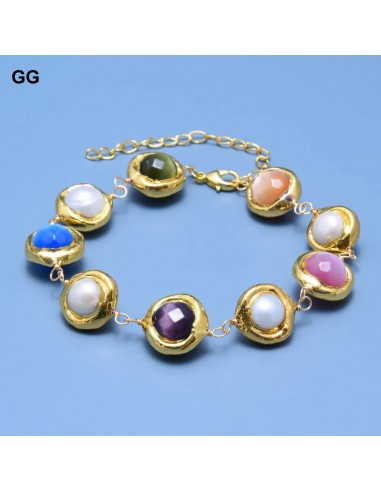 Gold Plated Natural White Keshi Pearl Cat Eye Wrap Bracelet for Ladies en ligne