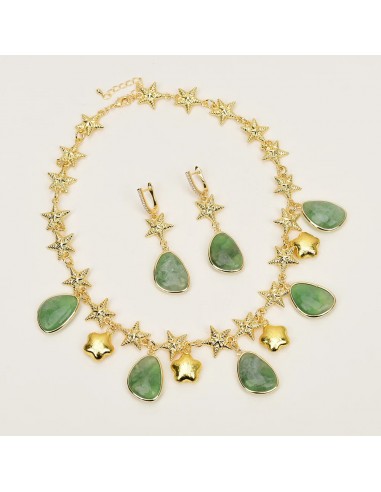 Gold Plated Fluorite Pendant Necklace & Earrings Sets for Women Profitez des Offres !