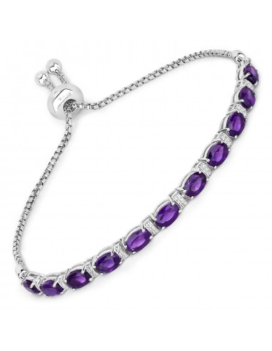 4.32 Carat Genuine Amethyst and White Topaz .925 Sterling Silver Bracelet Amélioration de cerveau avec