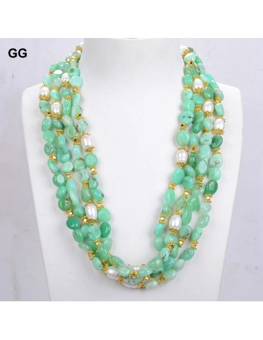 White Rice Pearl and Chrysoprase Necklace for Women Les magasins à Paris